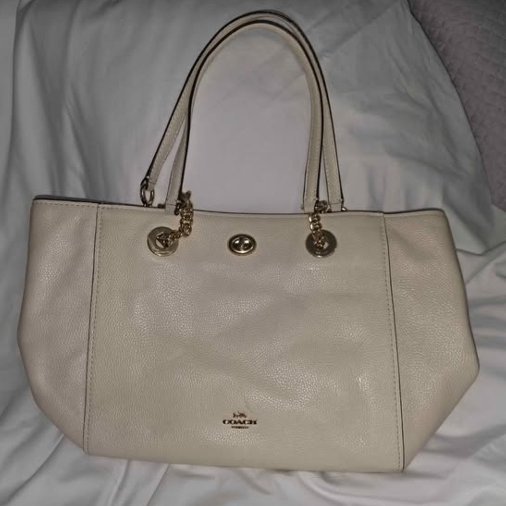 Coach Beige Leather Tote with Gold Accents